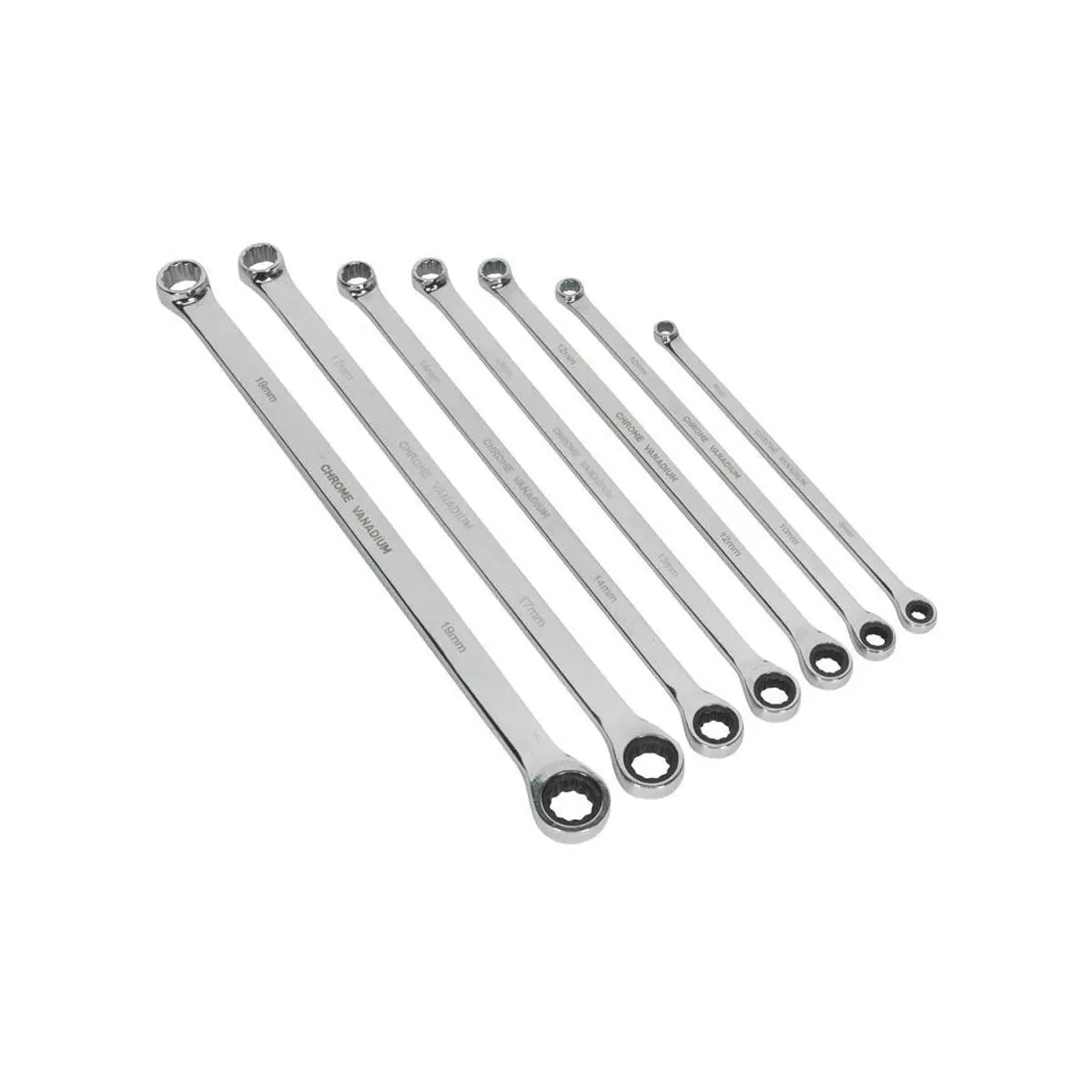 Sealey Ak6319 Double Ring Ratchet/Fixed Spanner Set 7 Piece Extra Long Metric 1
