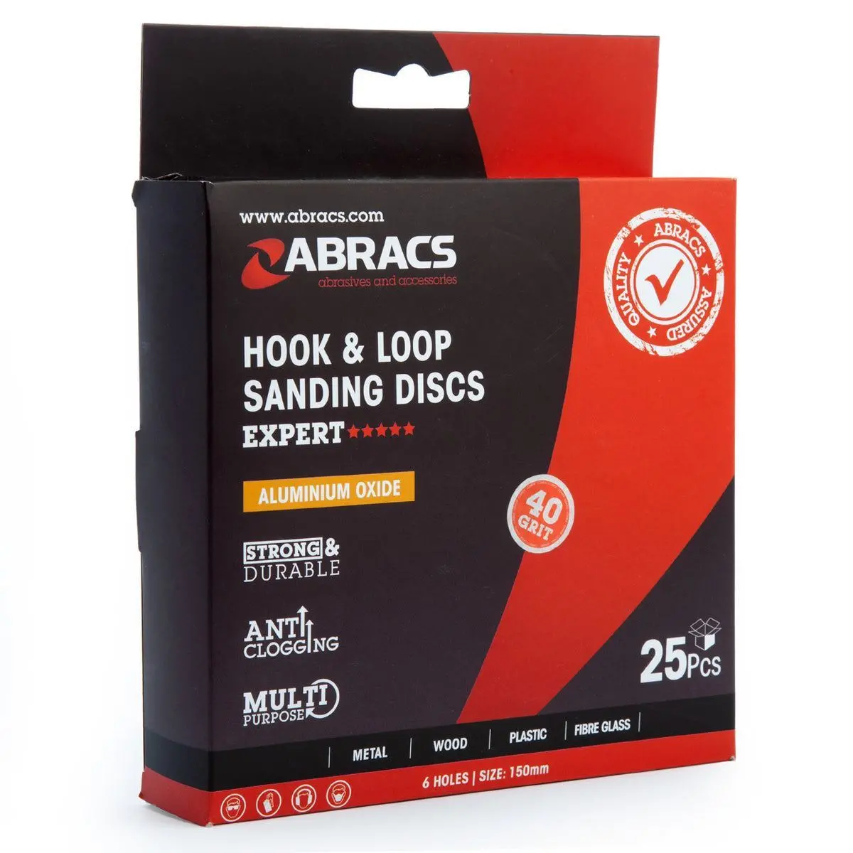 Abracs 150Mm 6 Holes Hook & Loop Sanding Discs 40G Pack Of 25 Abhl8150040 1