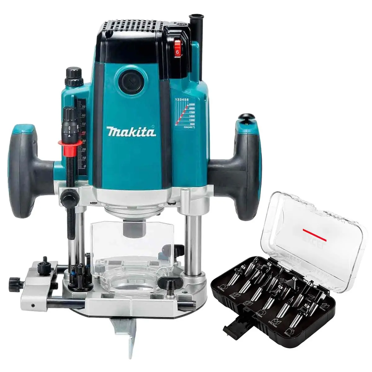 Makita Rp2303fc/2 1/2" Plunge Router 240V/2100W With Cutter Bit 12 Piece Set 1