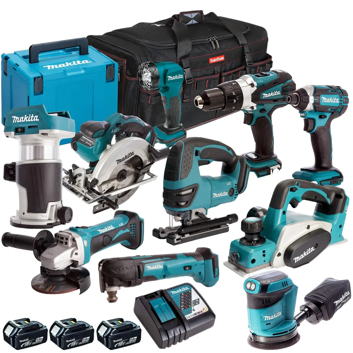 Makita 18V 10 Piece Power Tool Kit With 3 X 5.0Ah Battery & Charger Makdeal 91M 1