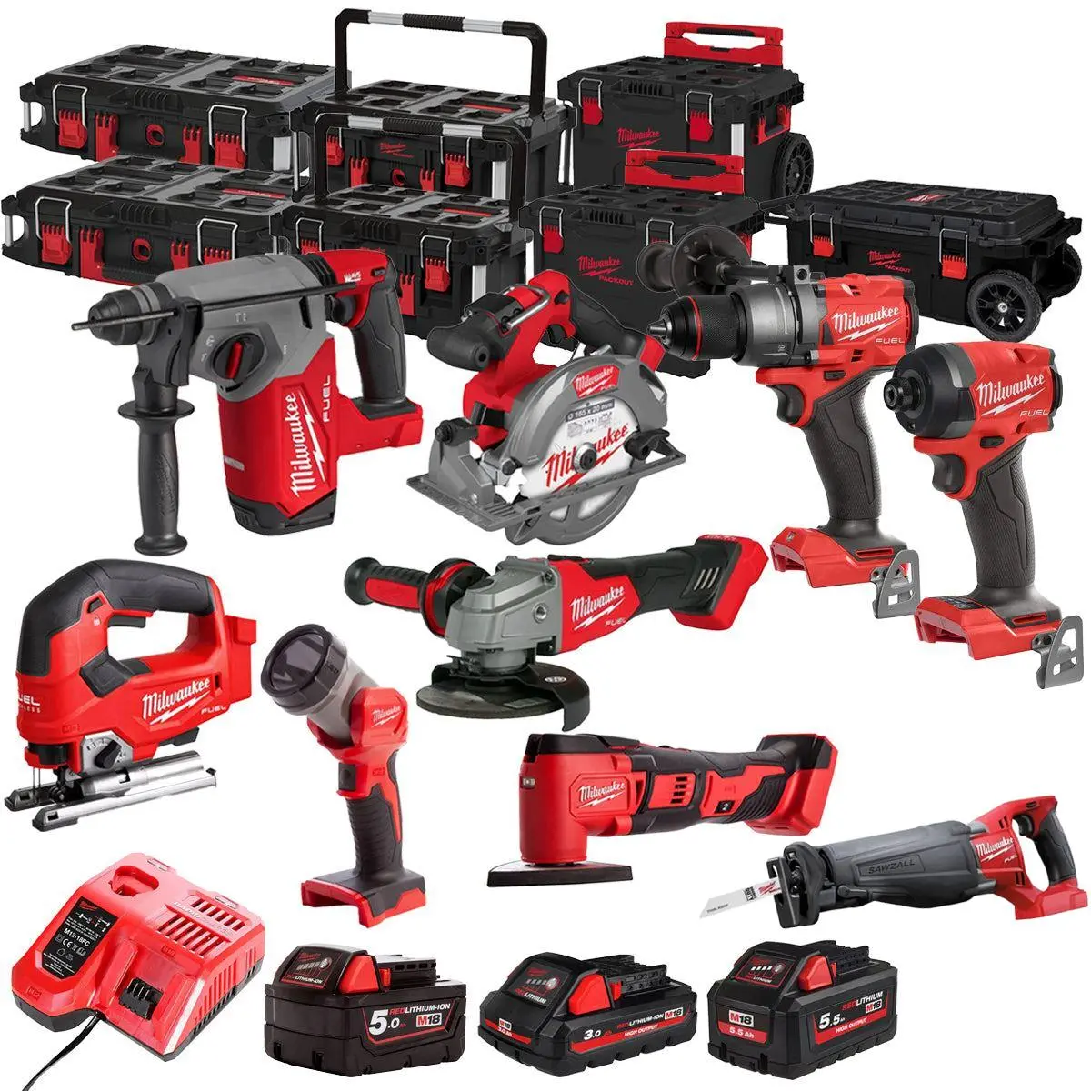 Milwaukee 18V 9 Piece Power Tool Kit With 3 X Batteries T4tkitm - 18504 1