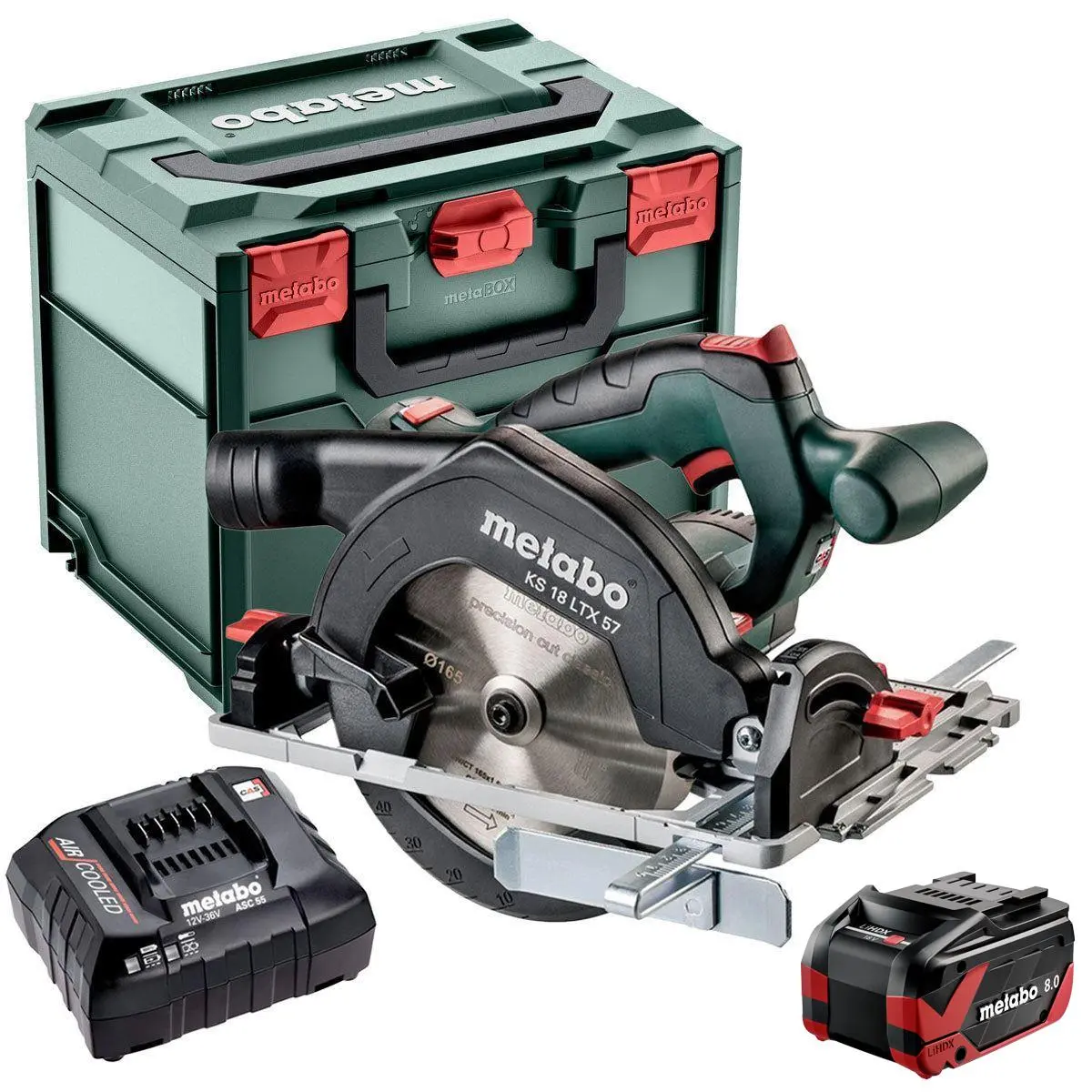 Metabo Ks 18 Ltx 57 18V 165Mm Circular Saw With 1 X 8.0Ah Battery Charger & Metabox 1
