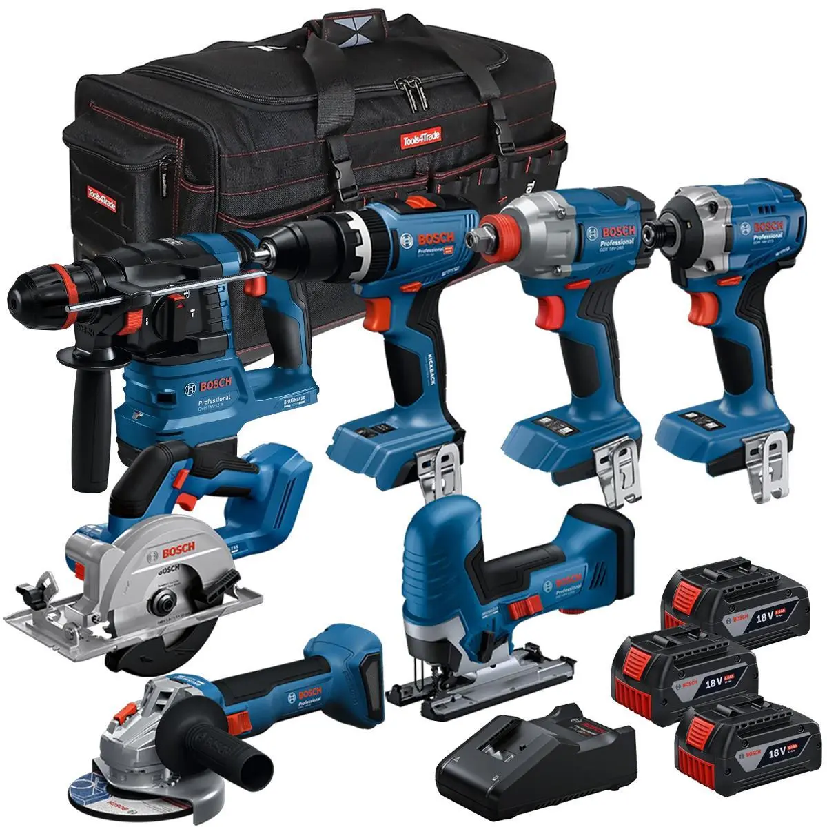 Bosch 18V 7 Piece Brushless Combo Tool Kit With 3 X Batteries & Charger T4tkit-28136 1
