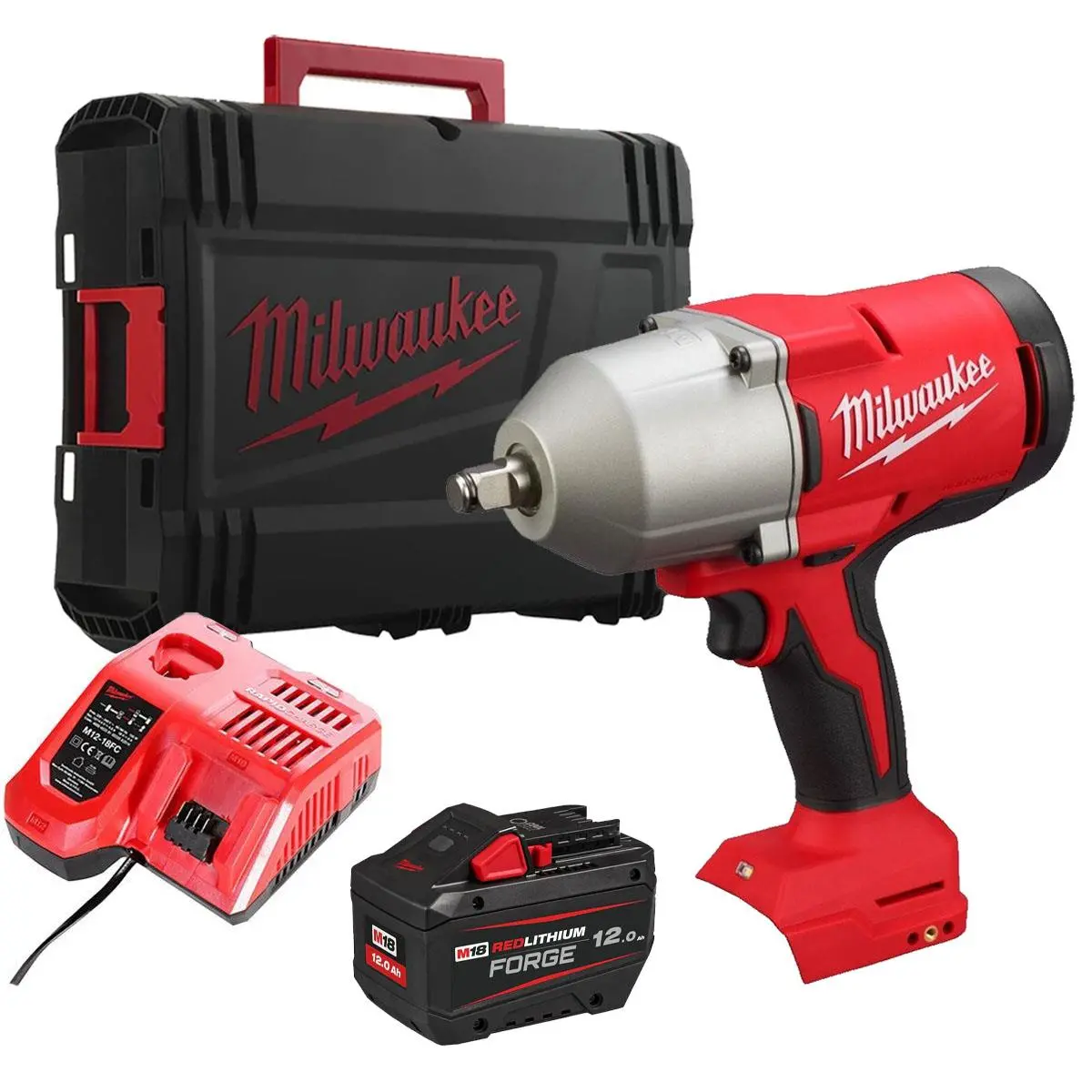 Milwaukee M18blhiwf12-0X 18V Brushless 1/2" High Torque Impact Wrench With 1 X 12.0Ah Battery Charger & Case 1