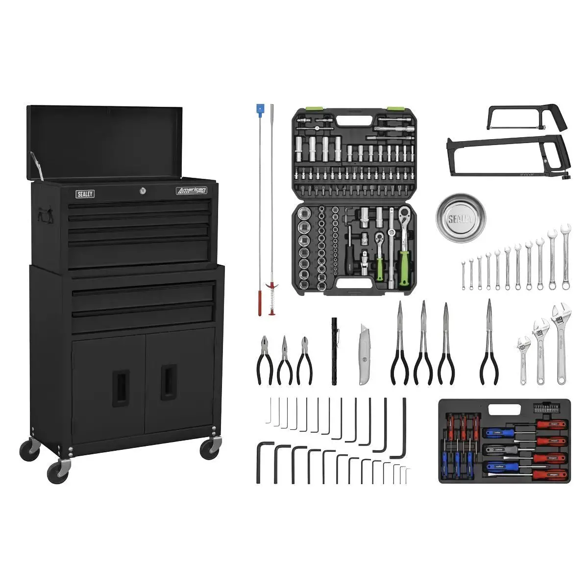 Sealey Ap22bkcombo 6 Drawer Topchest & Rollcab Combination With Ball-Bearing Slides & 170Pc Tool Kit 1