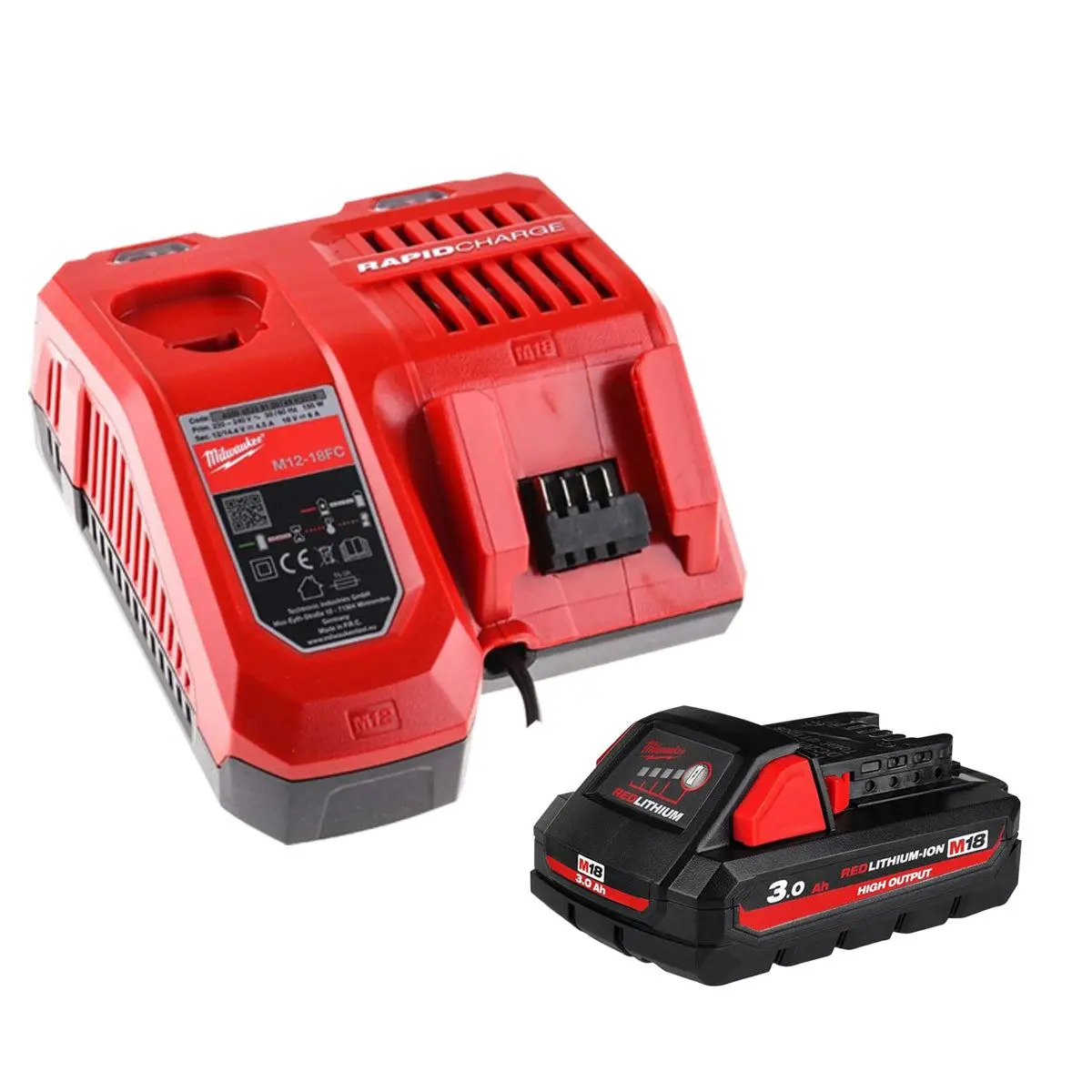 Milwaukee M18hb3 18V 3.0Ah Redlithium-Ion Battery With M12-18Fc Multi Voltage Fast Charger 1