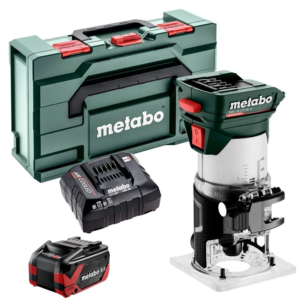 Metabo Fmv 18 Ltx Bl 8 18V Brushless 1/4" Trim Router With 1 X 8.0Ah Battery Charger & Metabox 1