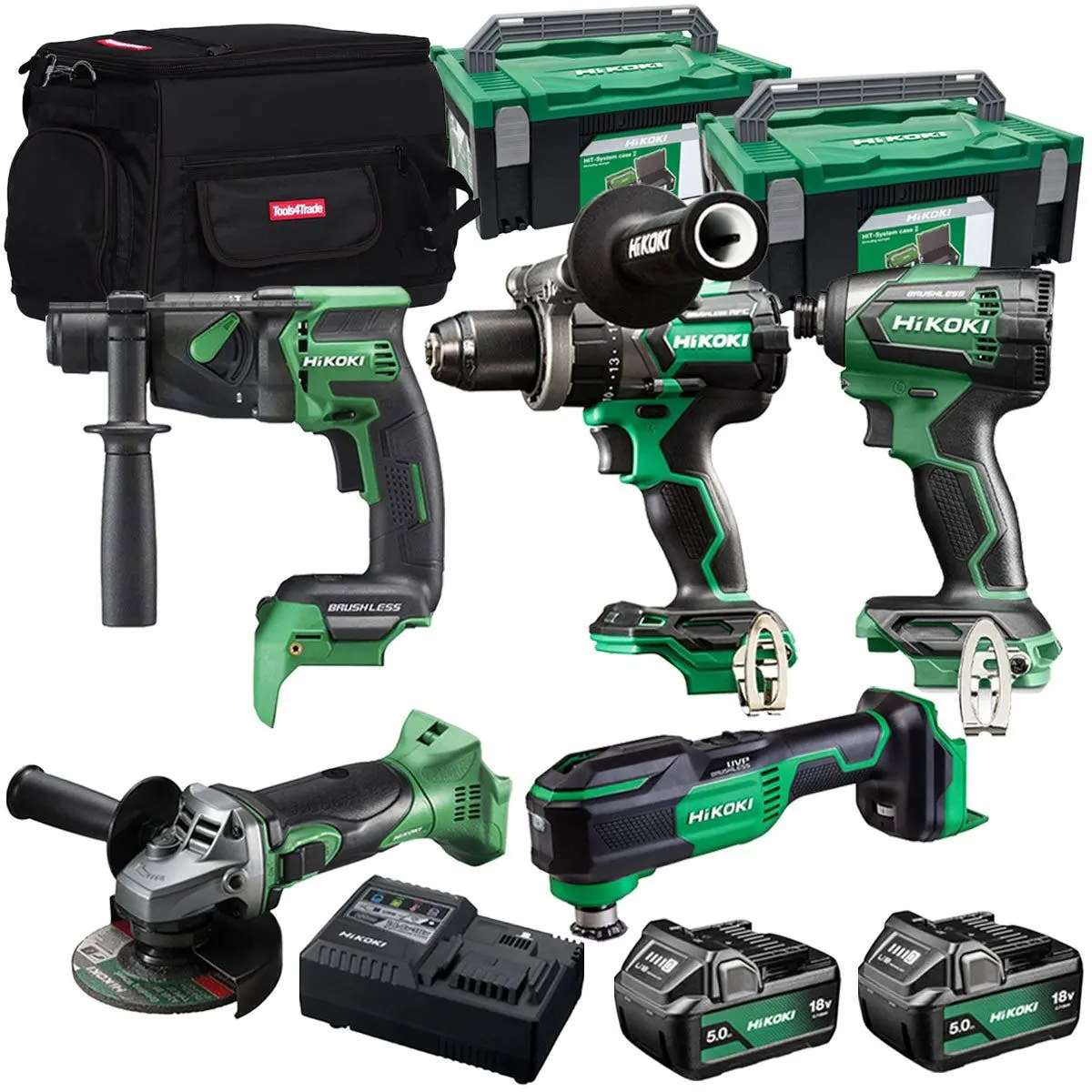 Hikoki 18V 5 Piece Power Tool Combo Kit With 2 X 5.0Ah Battery & Charger T4tkit-27305 1