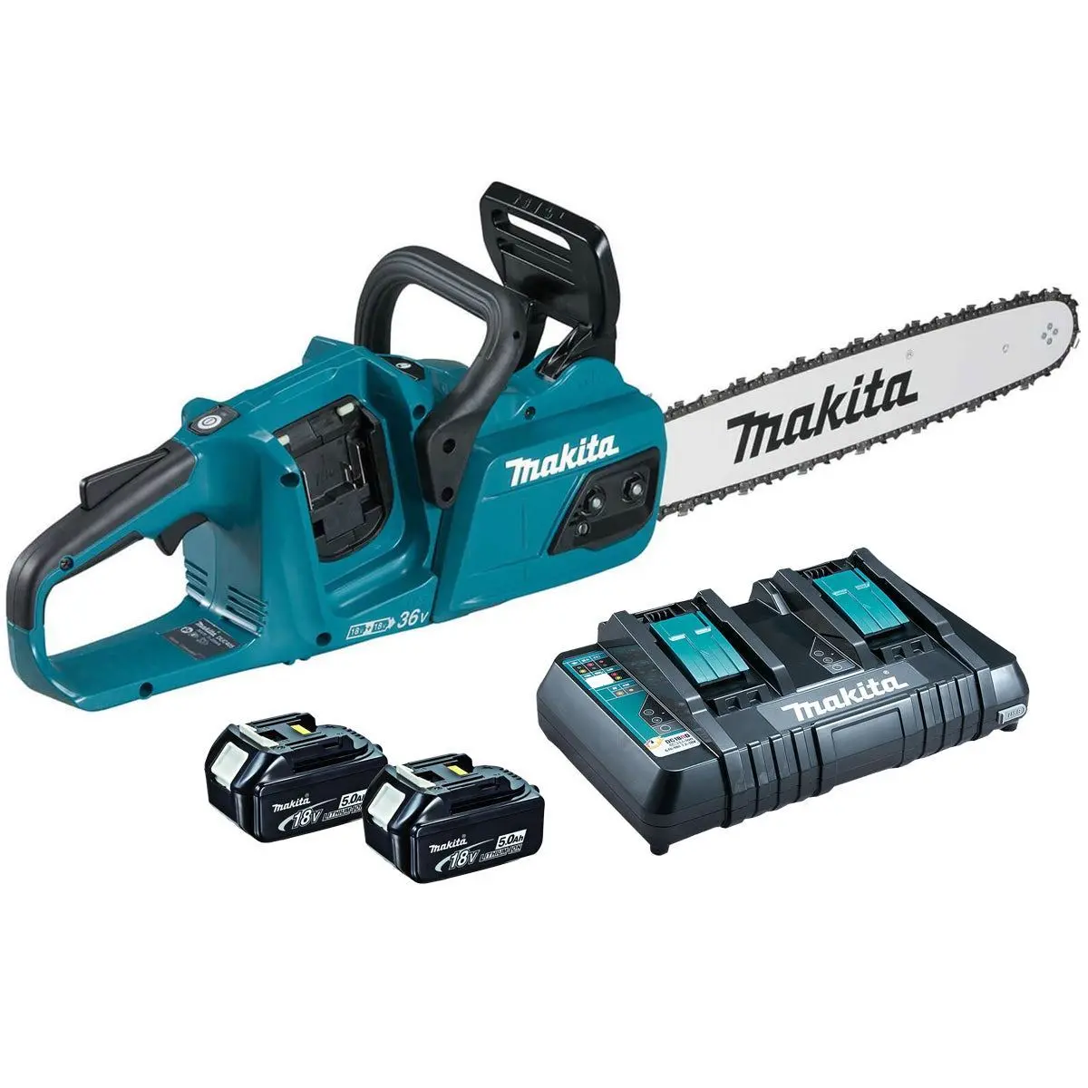 Makita Duc355pt2 36V 35Cm Brushless Chainsaw With 2 X 5.0Ah Batteries & Twin Port Charger 1