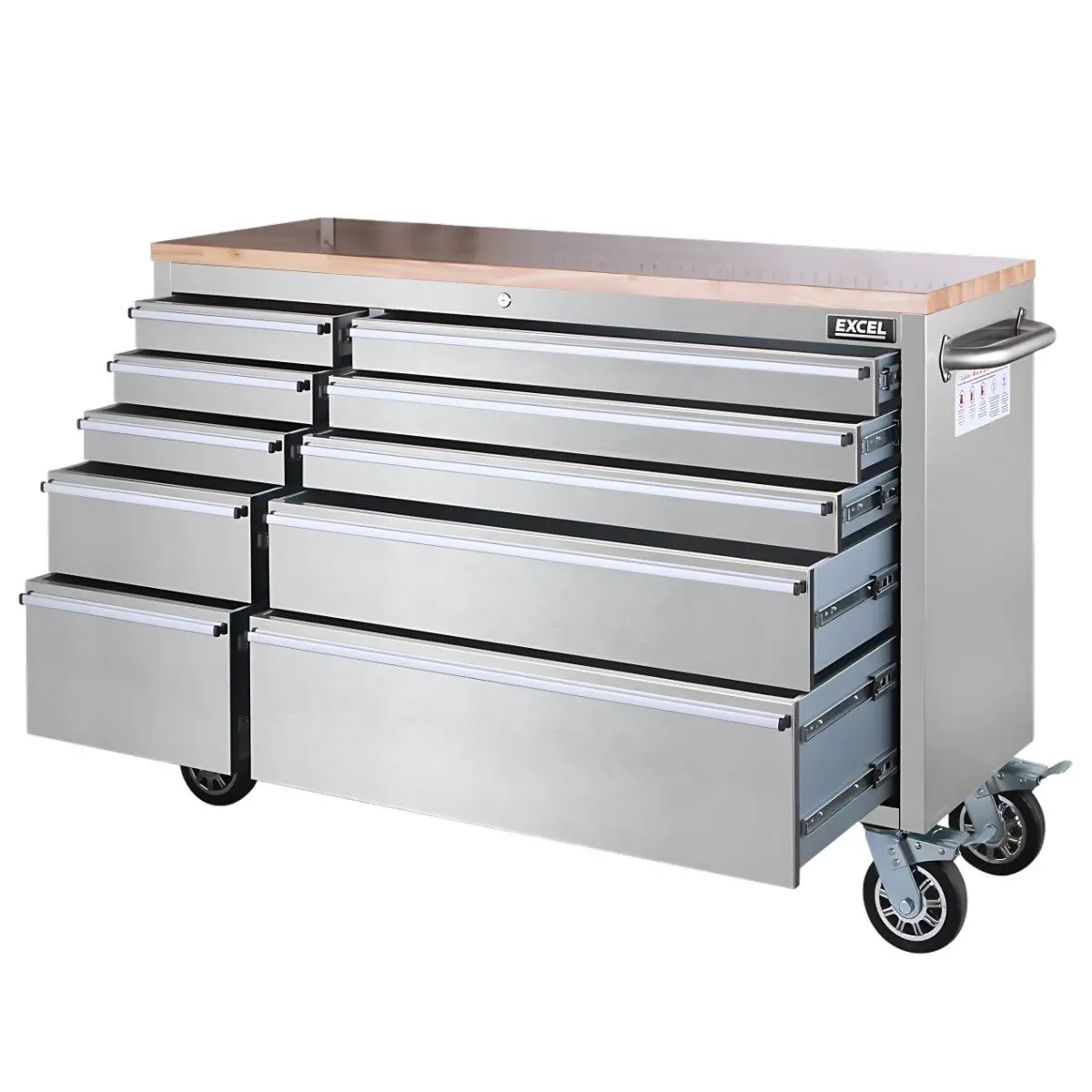 Excel 55" 10 Drawer Stainless Steel Roller Tool Cabinet & Workbench 1