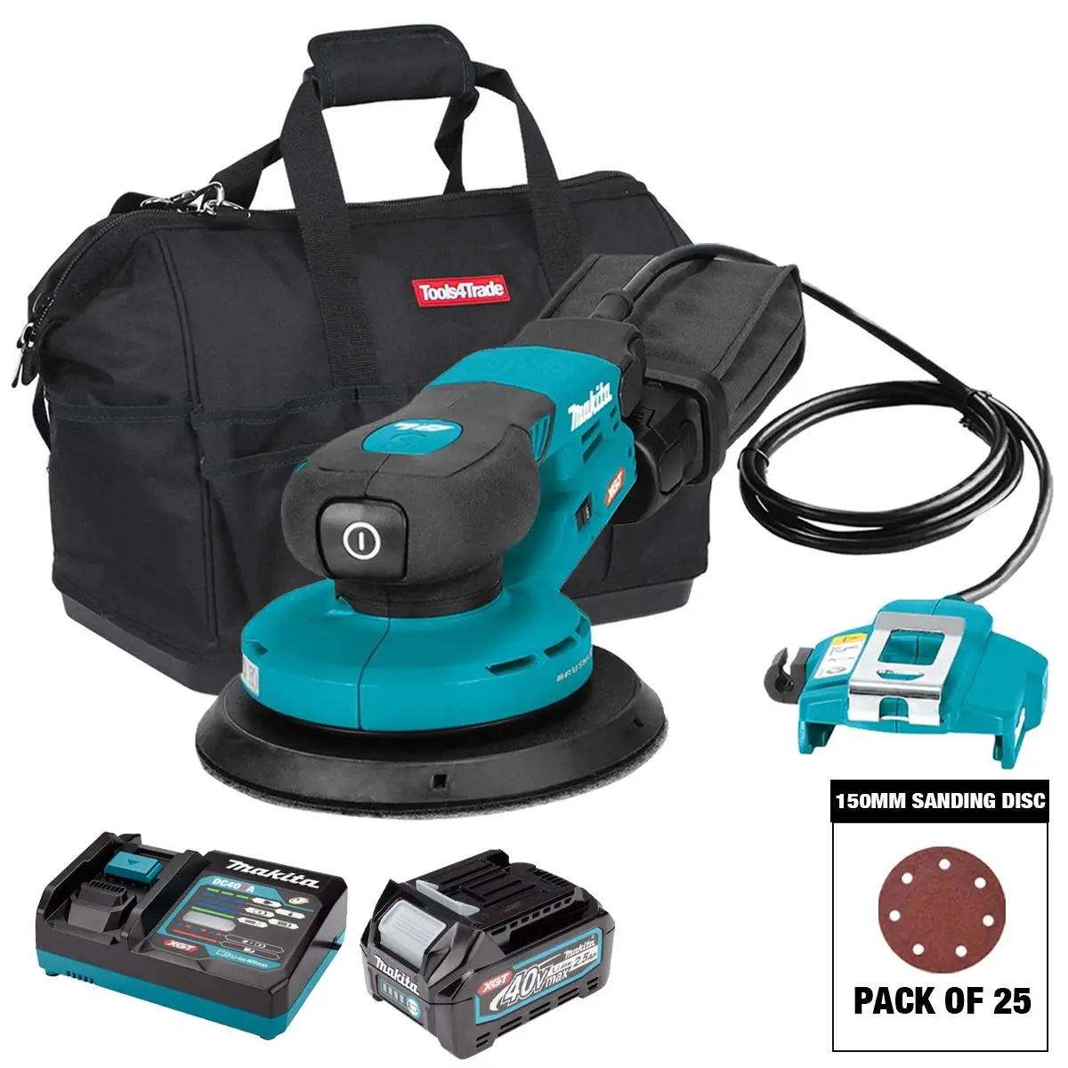 Makita Bo002cgz 40Vmax Xgt 150Mm Brushless Random Orbit Sander With Sanding Disc Mix Grit Pack Of 25 & 1 X 2.5Ah Battery, Charger & Bag 1