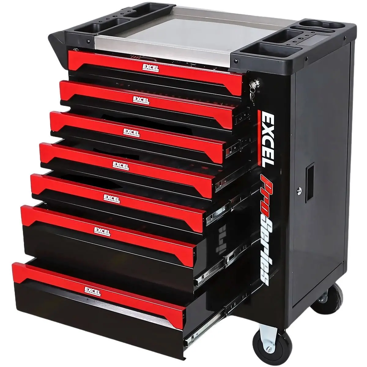 Excel 7 Drawers Tool Chest Storage Roller Cabinet Black And Red 1