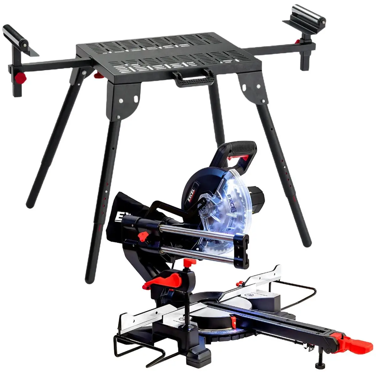 Excel 216Mm Sliding Mitre Saw 240V/1700W With Led Light & Universal Stand 1