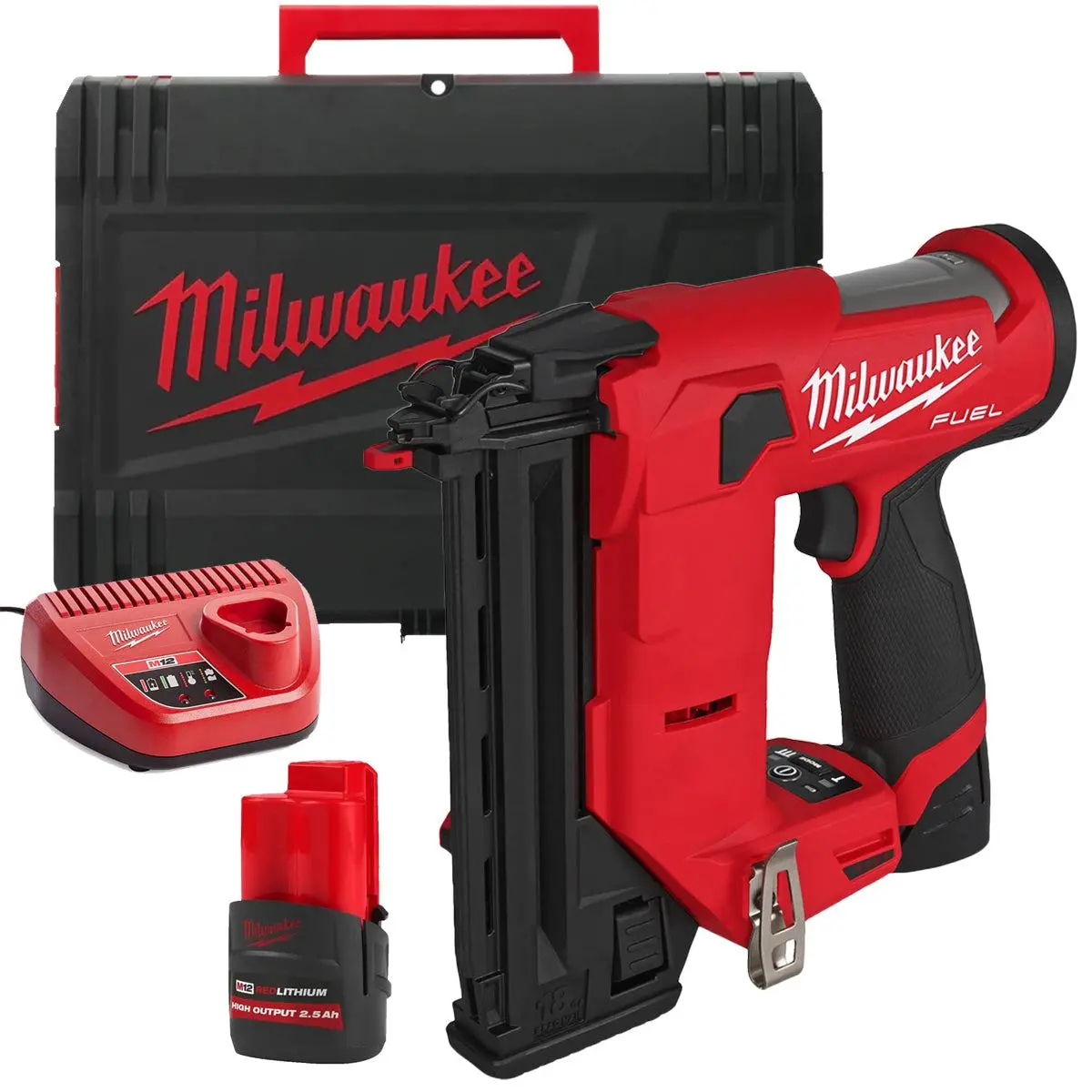 Milwaukee M12fcn18gs-0X 12V Brushless Bard Nailer With 1 X 2.5Ah Battery Charger & Case 1