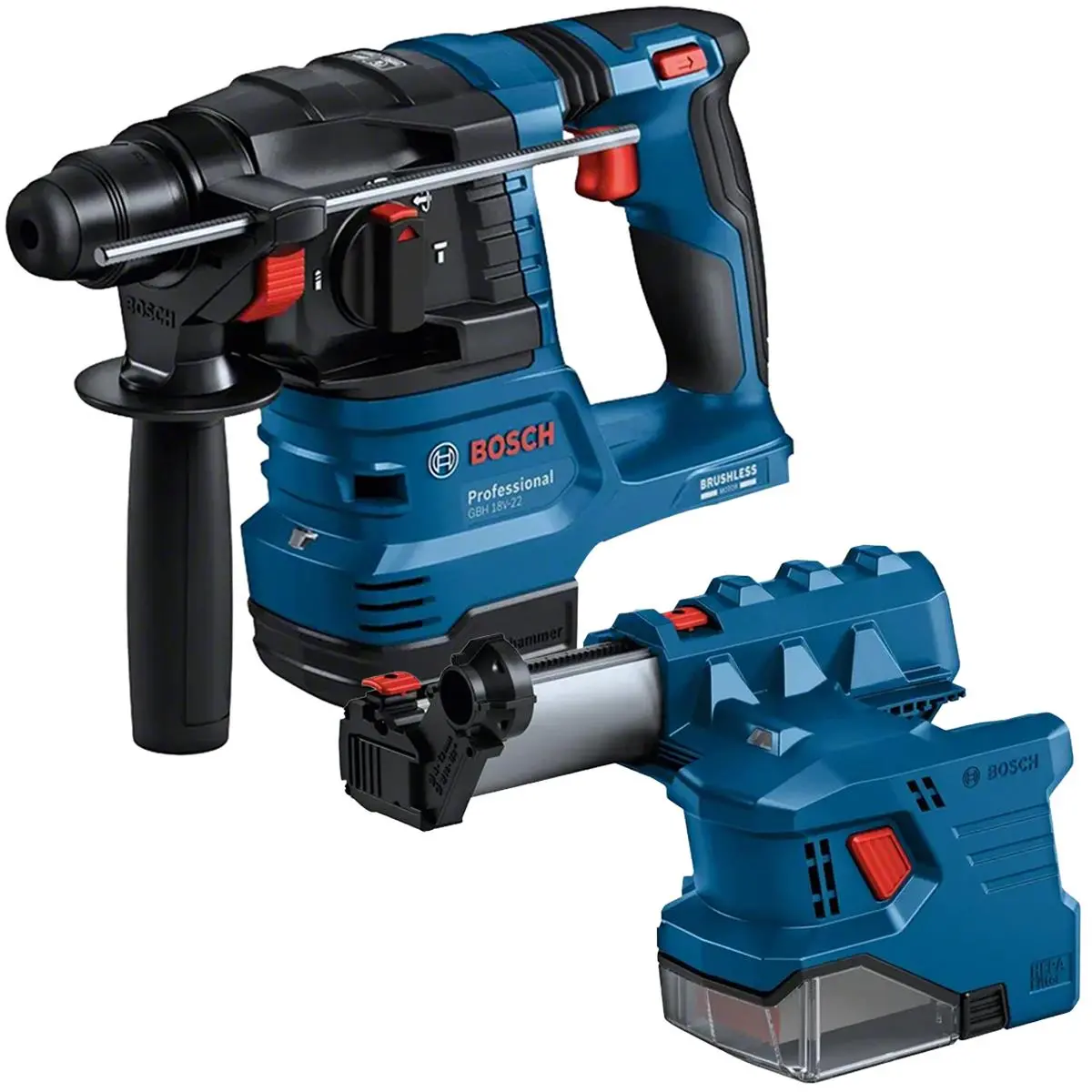 Bosch Gbh 18V-22 18V Brushless Sds-Plus Rotary Hammer Drill With Gde 18V-12 Dust Extractor Attachment 1