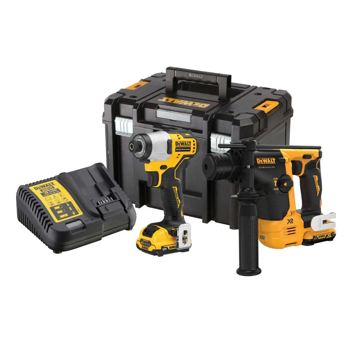 Dewalt Dck2104l2t 12V Xr Sds Plus Hammer & Impact Driver Twin Pack 2 X 3.0Ah Batteries Charger & Kit Box 1