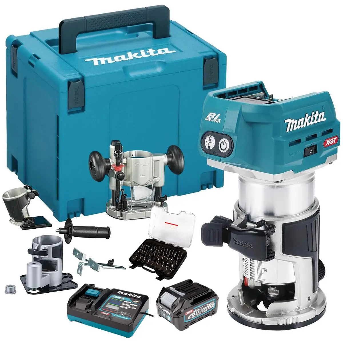 Makita Rt001gz16 40Vmax Xgt Brushless Router Trimmer With 1 X 2.5Ah Battery Charger & 35 Piece Cutter Set 1