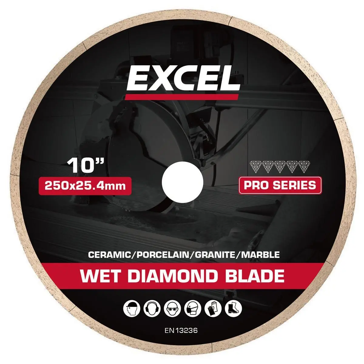 Excel 250Mm Continuous Rim Tile Saw Blade For 1250Mm Wet Tile Cutter 1
