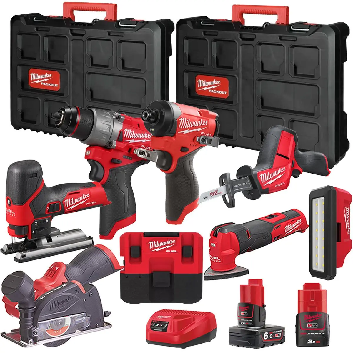 Milwaukee M12fpp7b2-653P 12V Fuel 8 Piece Powerpack Tool Kit With 1 X 6.0Ah & 2.0Ah Batteries, Charger & Case 1