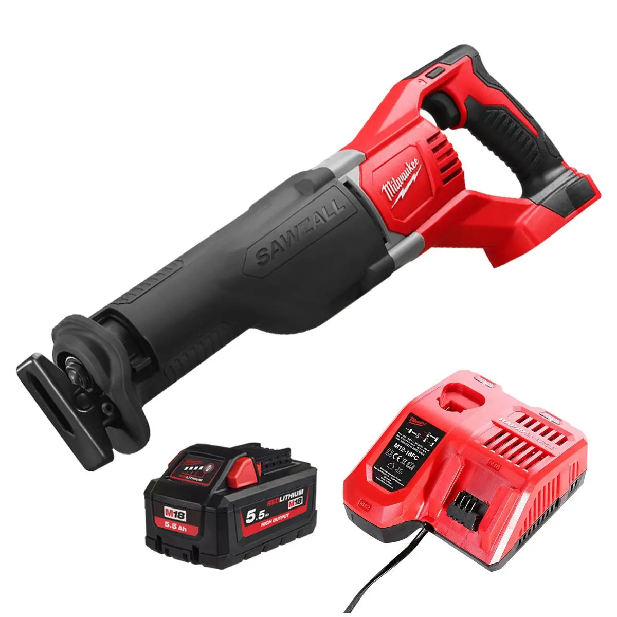 Milwaukee M18bsx-0 18V Heavy Duty Sawzall Reciprocating Saw With 1 X 5.5Ah Battery & Charger 1