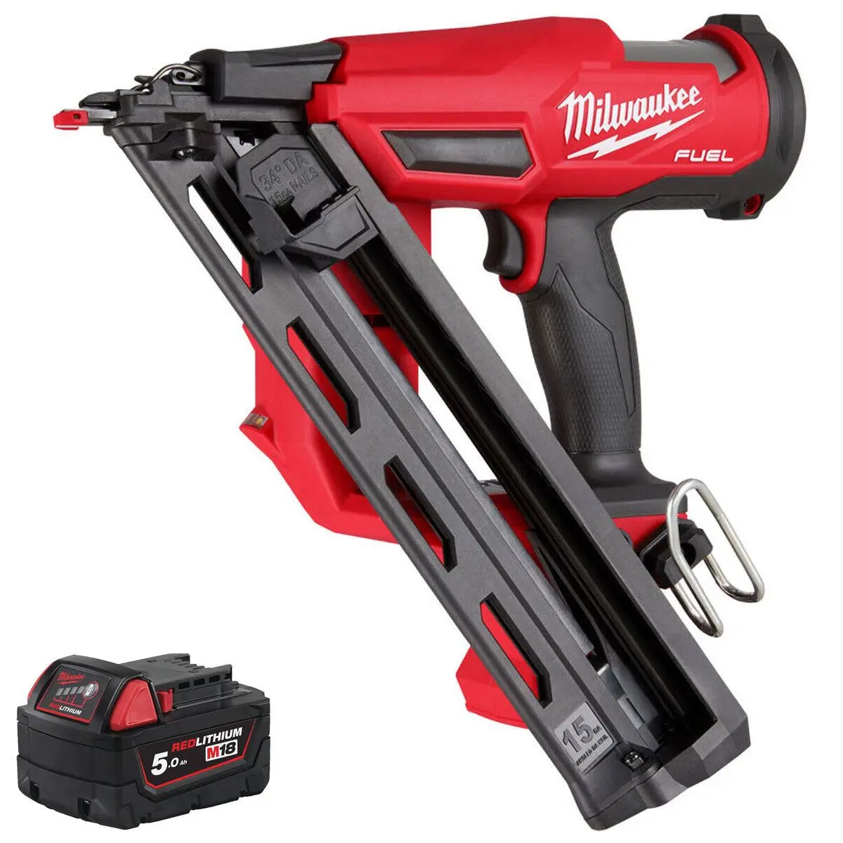 Milwaukee M18fn15ga-0 18V Brushless Angled Finish Nailer 15Ga With 1 X 5.0Ah Battery 1