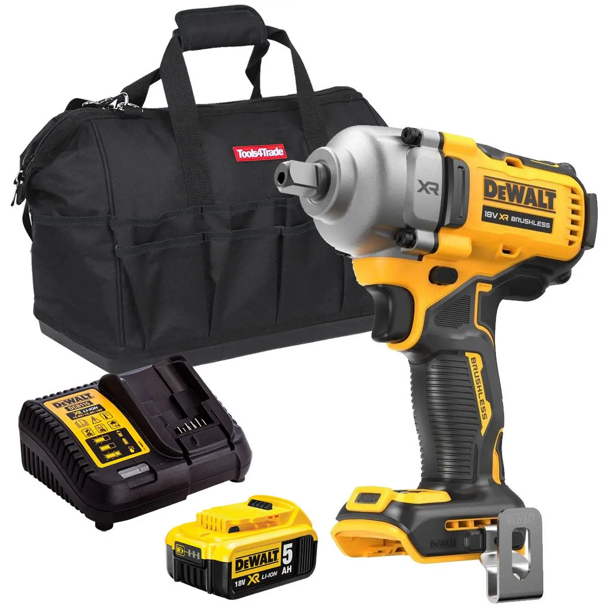 Dewalt Dcf892n 18V Brushless 1/2" Compact High Torque Wrench With 1 X 5.0Ah Battery Charger & Bag 1