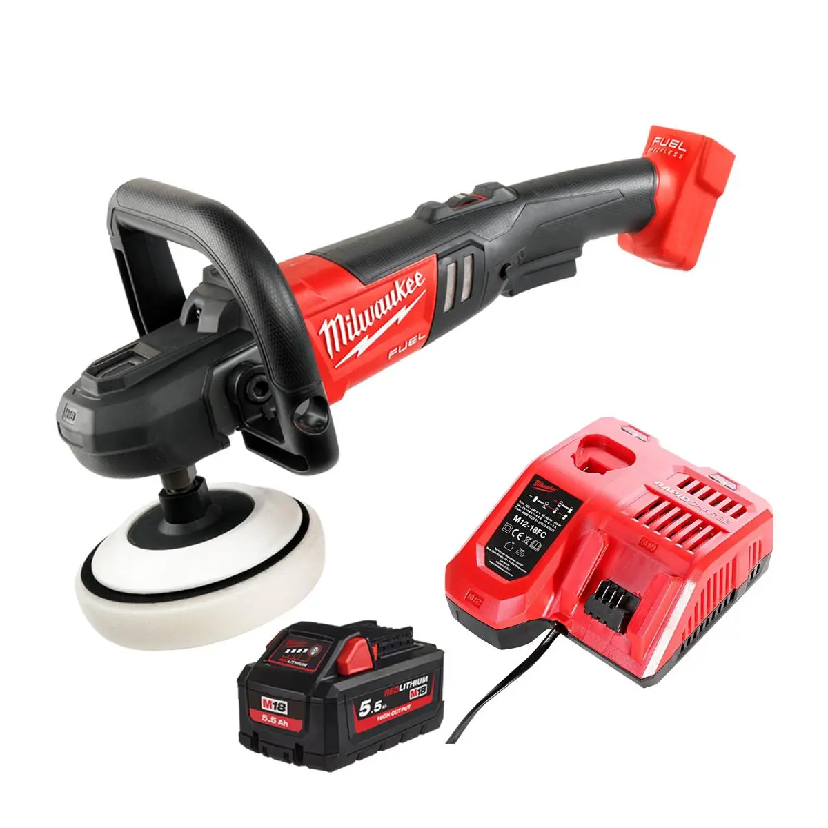 Milwaukee M18fap180-0 18V 180Mm Fuel Brushless Polisher With 1 X 5.5Ah Battery & Charger 1