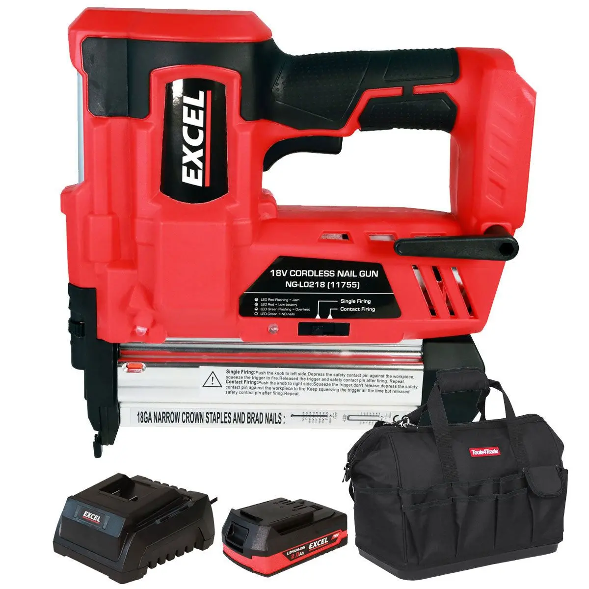 Excel 18V Cordless Second Fix Nailer With 1 X 2.0Ah Battery Charger & Bag 1