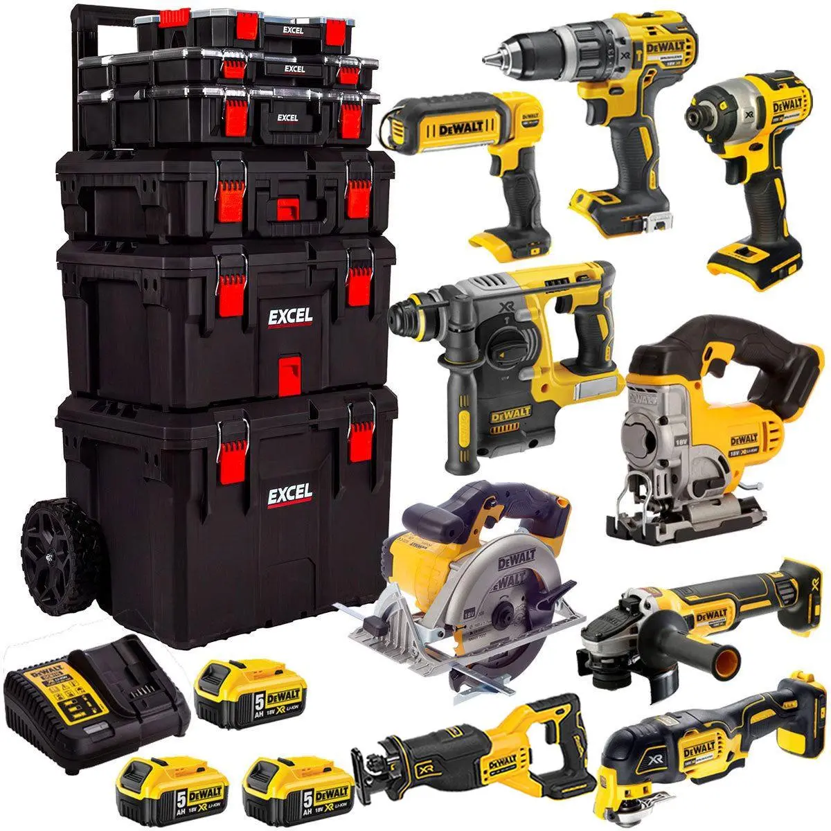 Dewalt Dckt4t9ap4 18V 9 Piece Power Tool Kit With 3 X 5.0Ah Battery & Trolley Toolbox 1