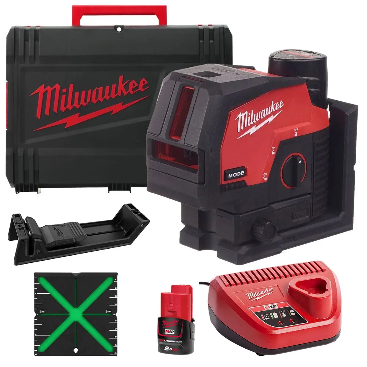Milwaukee M12cllp-0 12V Green Cross Line 2 Plane Laser 360° Case With 1 X 2.0Ah Battery & Charger 1