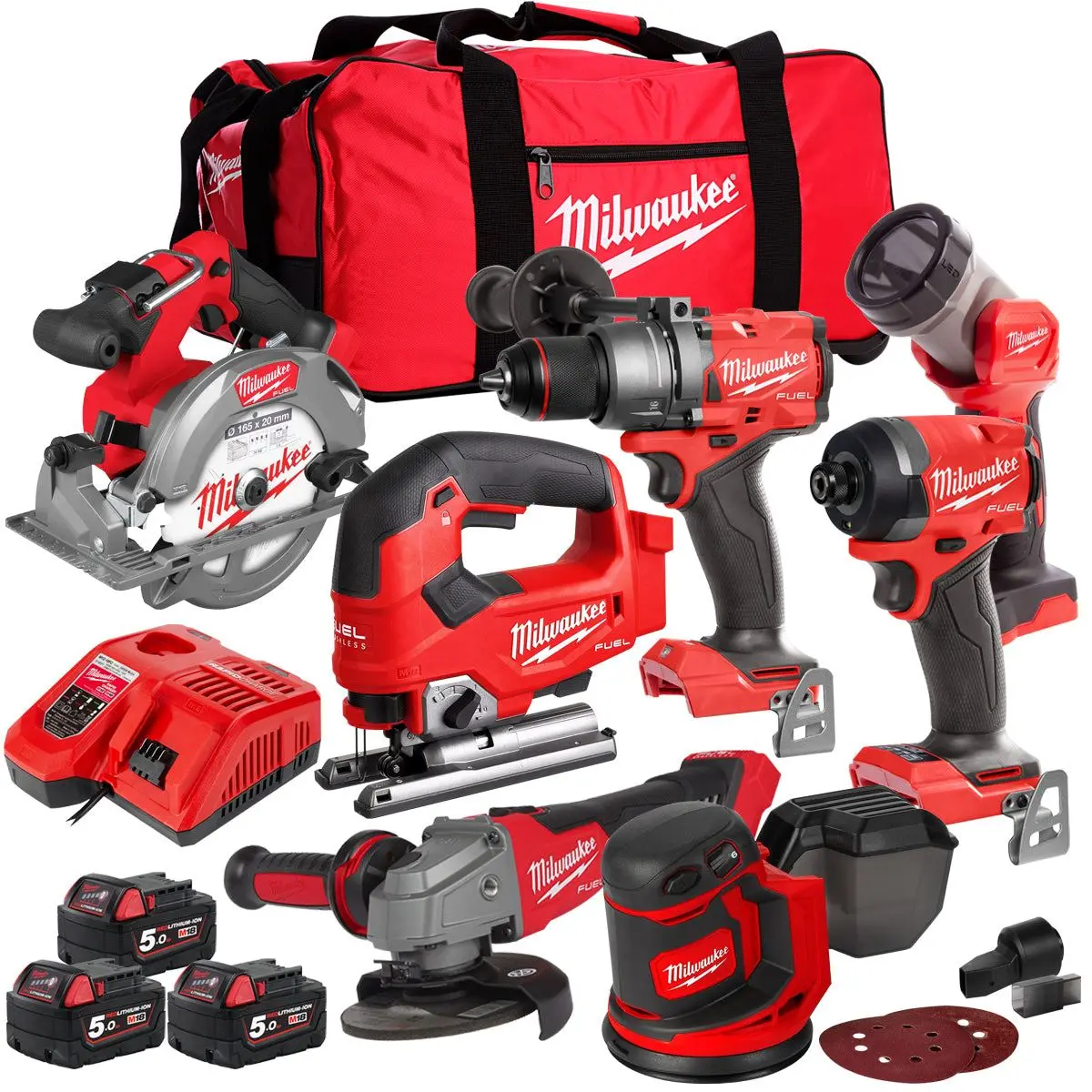 Milwaukee 18V 7 Piece Power Tool Kit With 3 X 5.0Ah Batteries T4tkitm-95 1