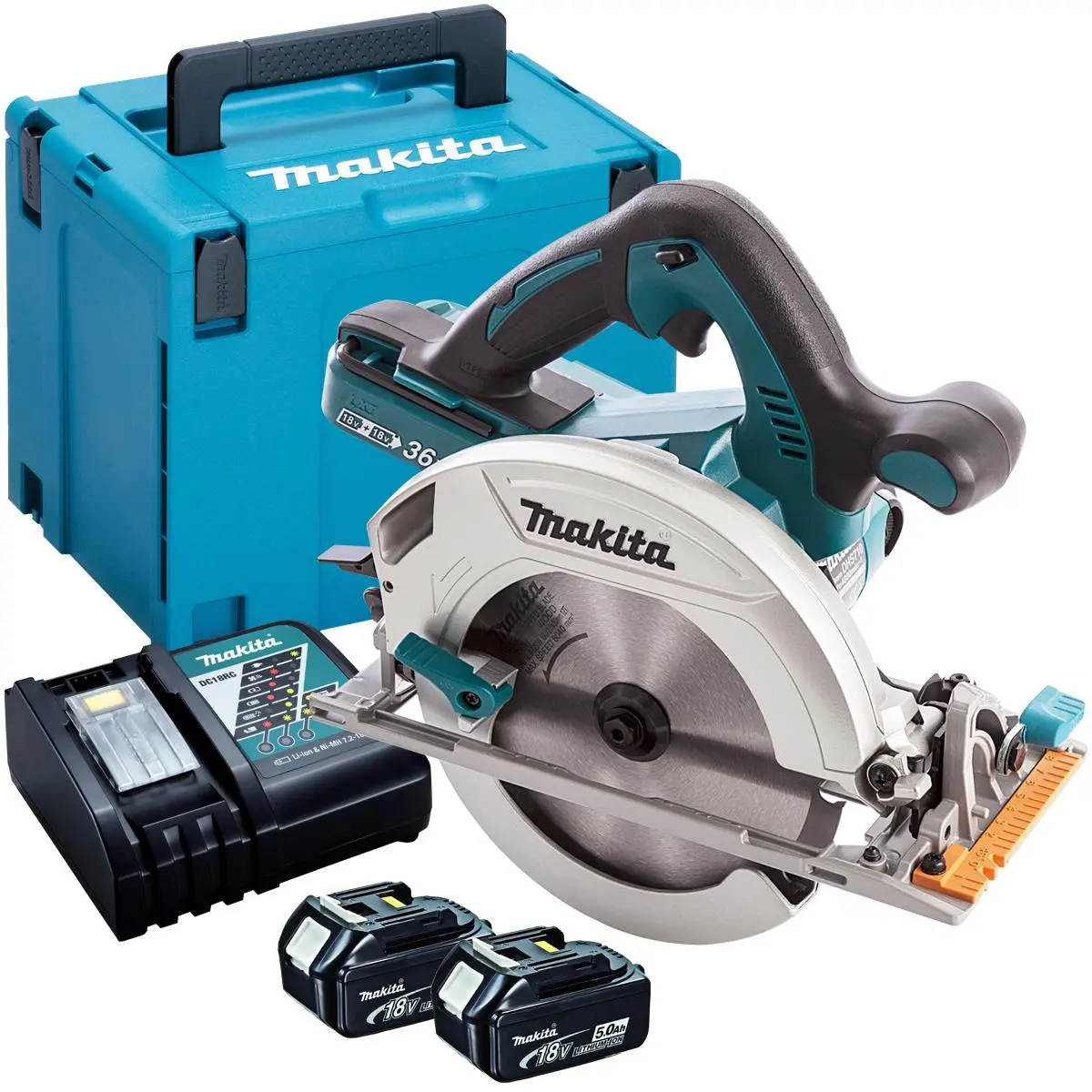 Makita Dhs710zj 36V Lxt 190Mm Circular Saw With 2 X 5.0Ah Batteries & Charger In Case 1