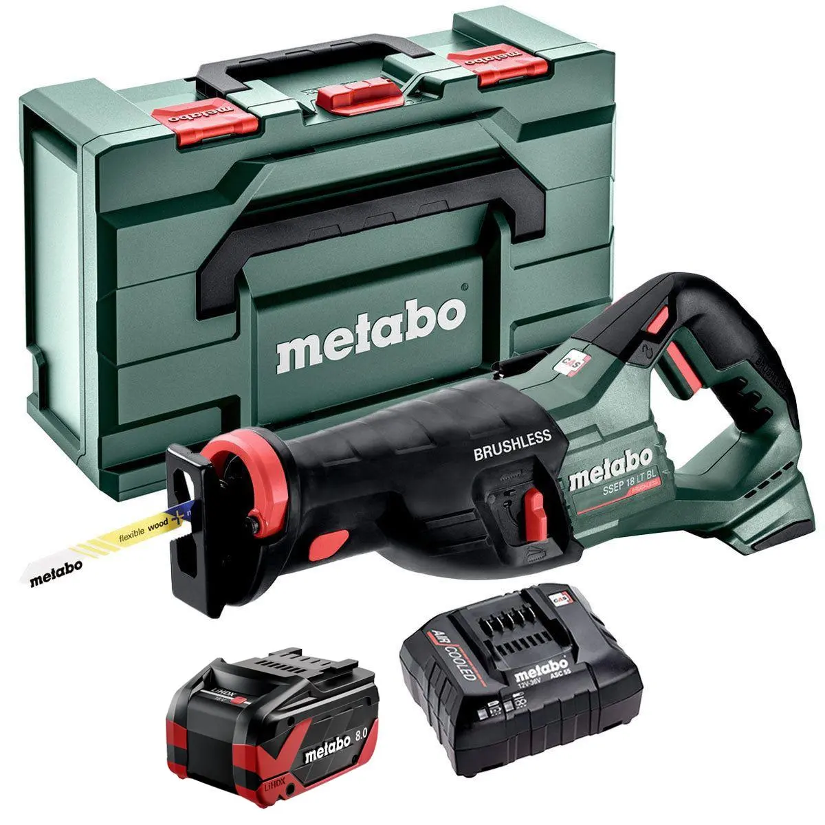 Metabo Ssep 18 Lt Bl 18V Brushless Sabre Saw With 1 X 8.0Ah Battery Charger & Metabox 1