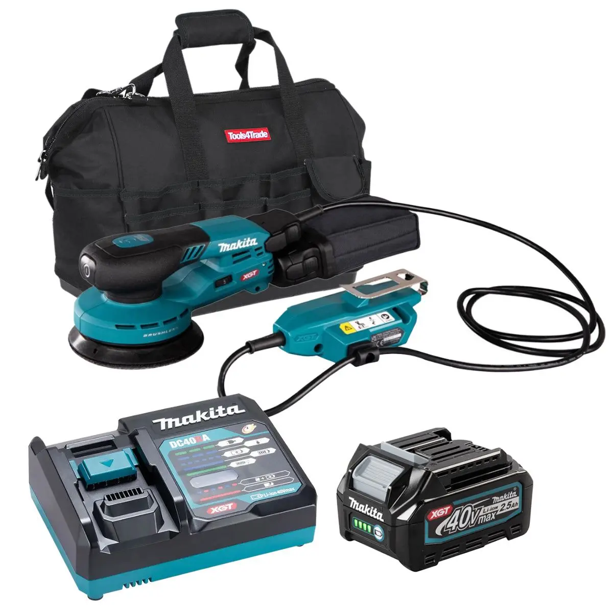 Makita Bo001cgz 40V Xgt 125Mm Brushless Random Orbit Sander With 1 X 2.5Ah Battery Charger & Bag 1