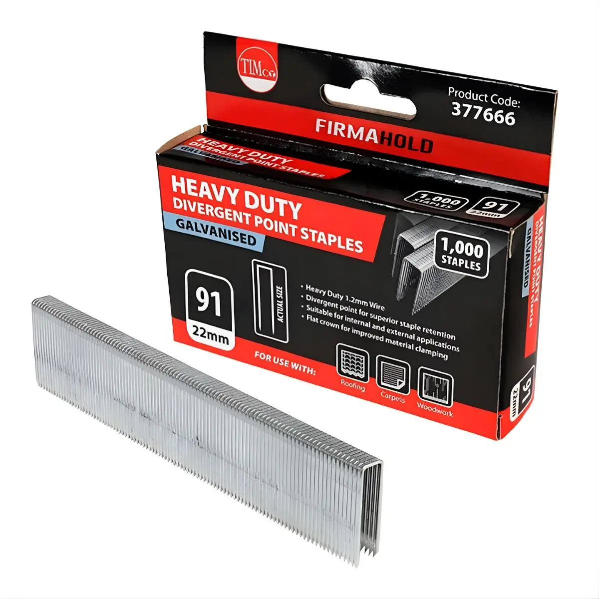 Firmahold 22Mm Heavy Duty Divergent Point Galvanised Staples Pack Of 1000 - 377666 1