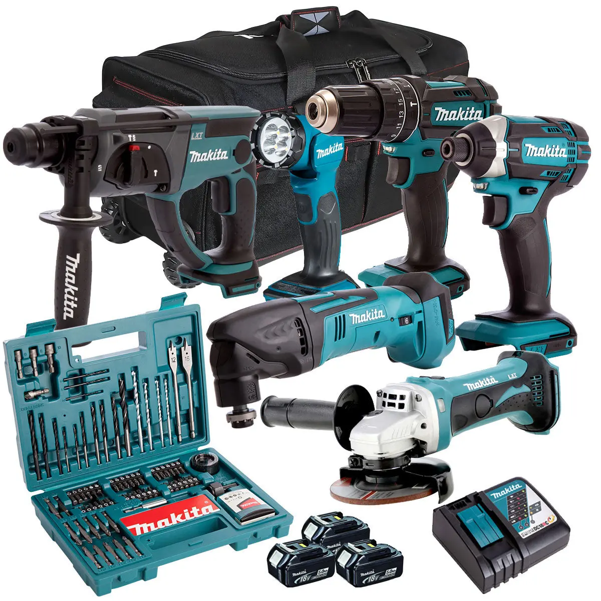 Makita 18V 6 Piece Kit With 3 X 5.0Ah Batteries Charger & 100 Accessory Set T4tkit-7316 1