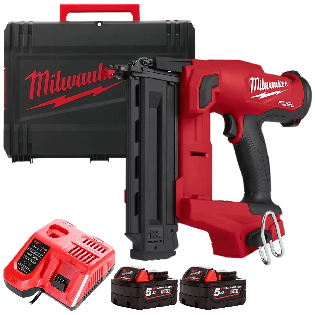 Milwaukee M18fncs18gs-0X 18V Fuel Brushless Narrow Crown Stapler With 2 X 5.0Ah Battery Charger & Case 1