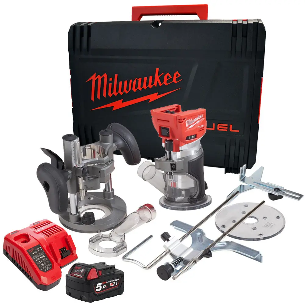 Milwaukee M18ftr-0 18V Brushless Trim Router With 1 X 5.0Ah Battery Charger In Case 1
