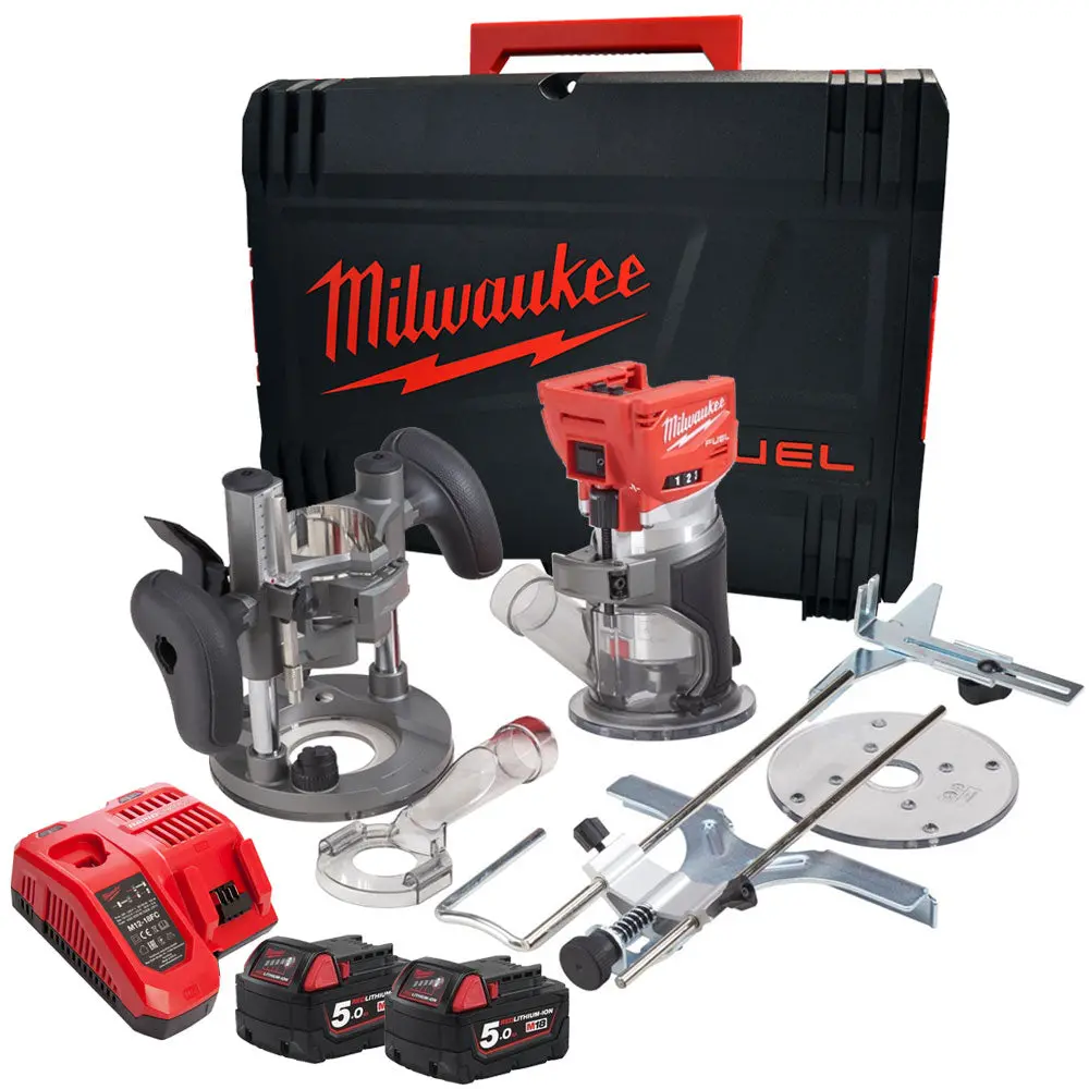 Milwaukee M18ftr-0 18V Brushless Trim Router 2 X 5.0Ah Batteries Charger In Case 1
