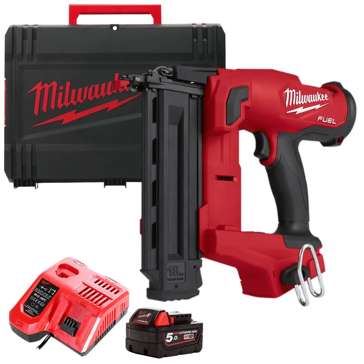 Milwaukee M18fncs18gs-0X 18V Fuel Brushless Narrow Crown Stapler With 1 X 5.0Ah Battery Charger & Case 1