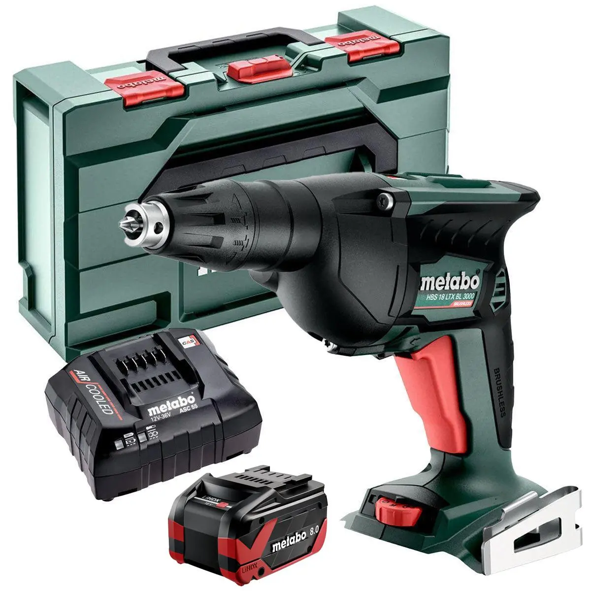 Metabo Hbs 18 Ltx Bl 3000 18V Brushless Drywall Screwdriver With 1 X 8.0Ah Battery Charger & Metabox 1