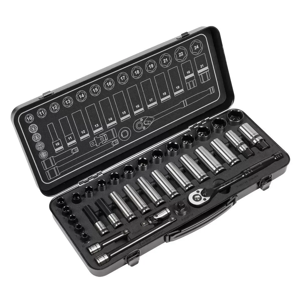Sealey Ak7971 Socket Set 34Pc 3/8"Sq Drive 1
