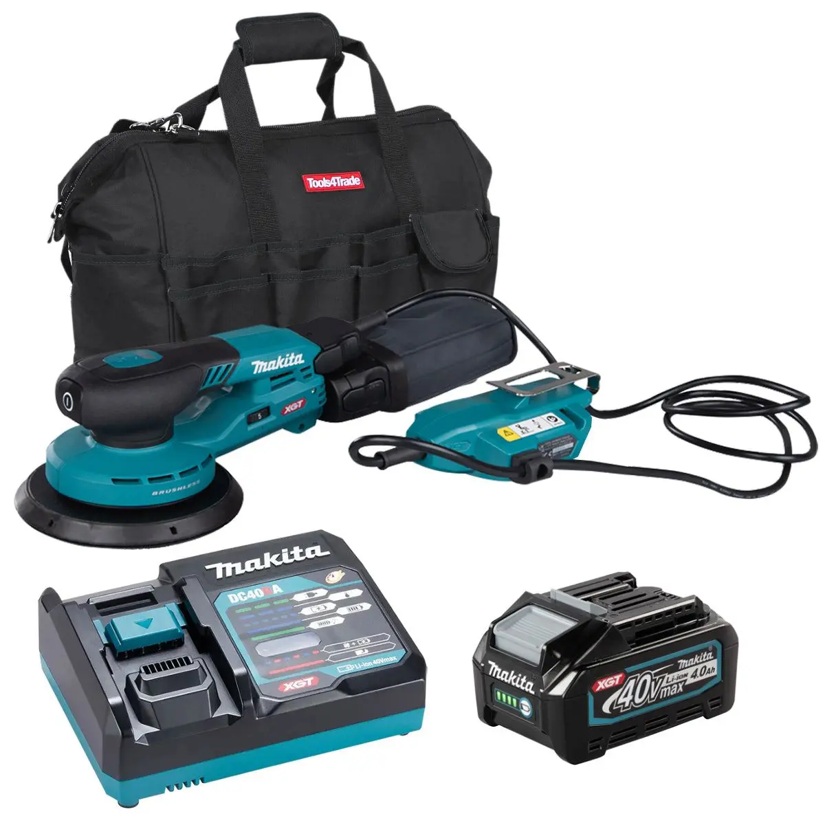 Makita Bo002cgz 40V Xgt 150Mm Brushless Random Orbit Sander With 1 X 4.0Ah Battery Charger & Bag 1