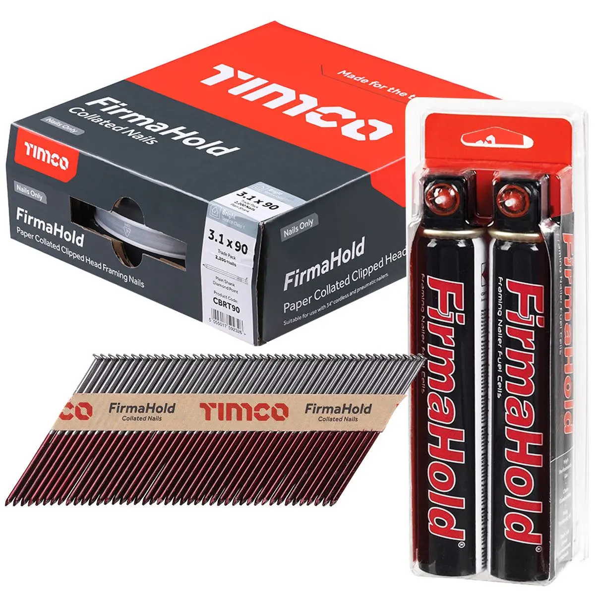Firmahold 90Mm Bright Plain Shank Collated Clipped Head Nails With 2 Fuel Cells 1