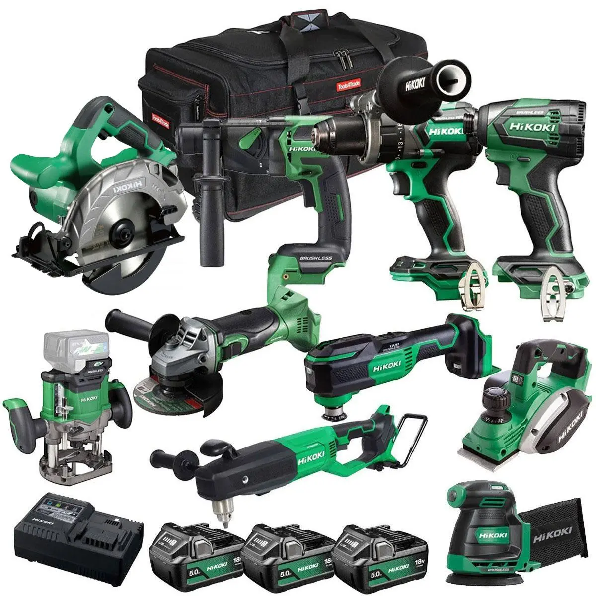 Hikoki 18V 10 Piece Power Tool Combo Kit With 3 X 5.0Ah Battery & Charger T4tkit-27292 1