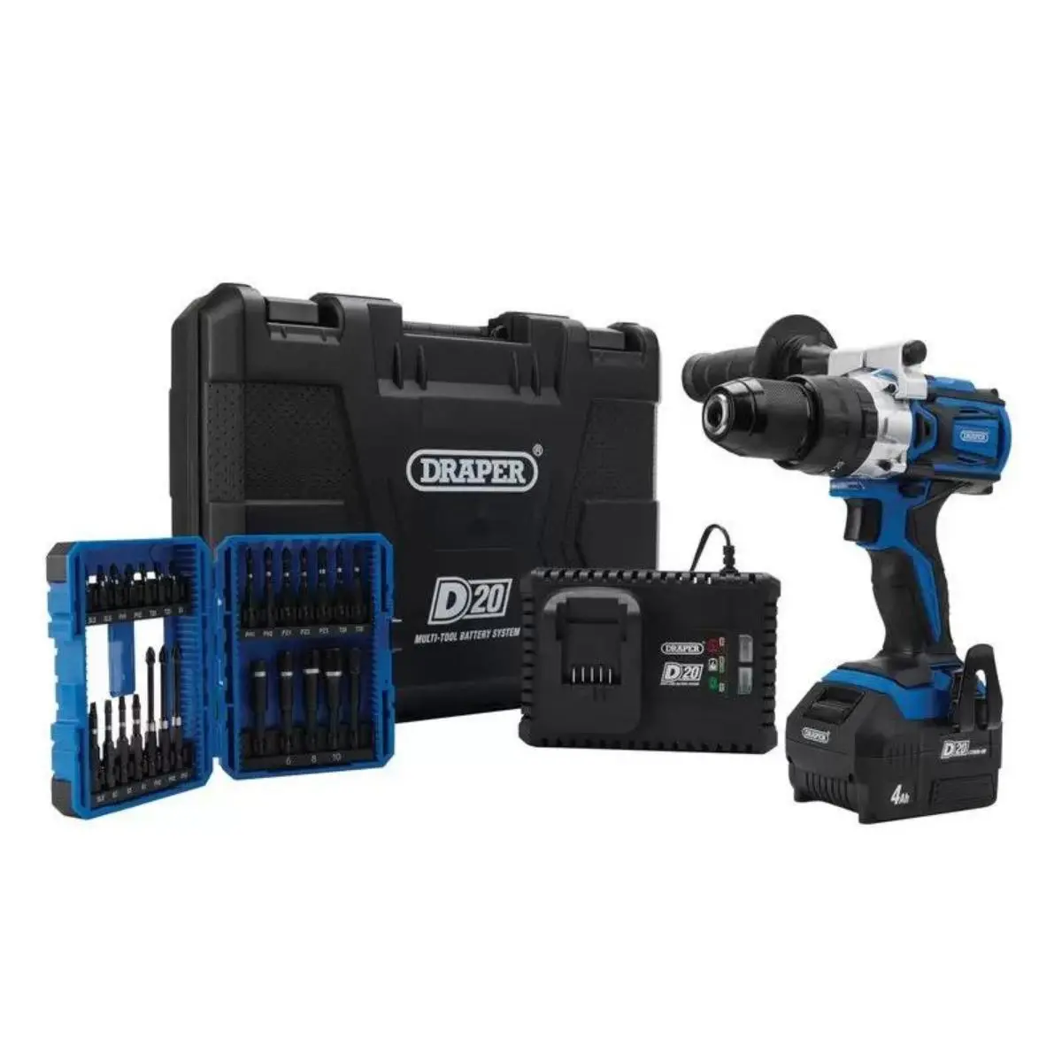 Draper Ptkd20/Oct/1 20V Combi Drill Kit & Expert Impact Screwdriver Bit Set 26 Piece 04790 1