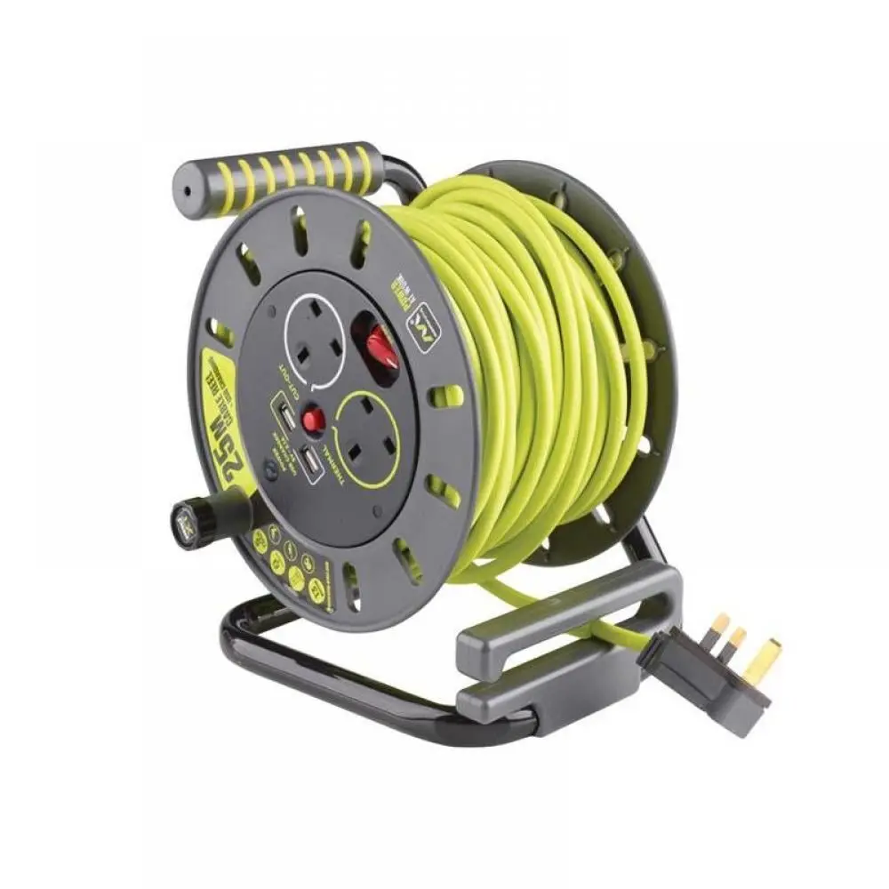 Masterplug Open Cable Reel 13A & 2 Usb 2-Socket 25M 240V Omu25132usl-Px 1