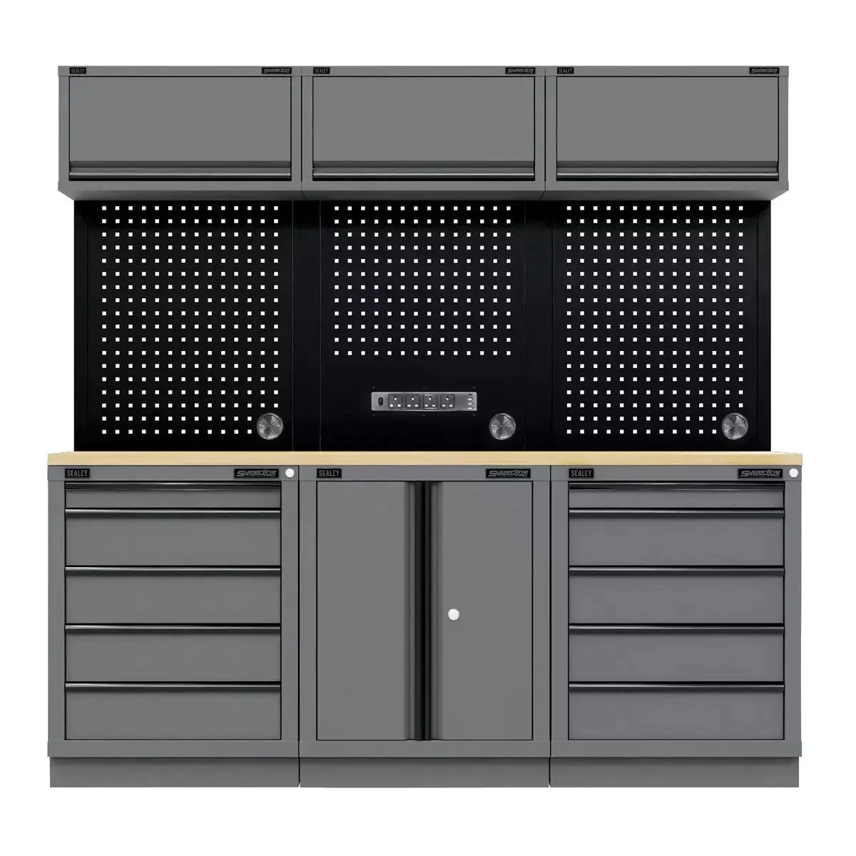 Sealey Apmsbestack04ww Superline Pro Black Edition Storage System With Rubber Wood Worktop 2.04M 1