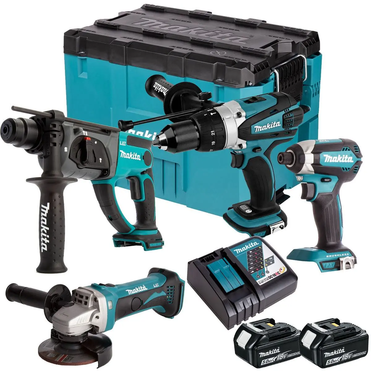 Makita 18V 4 Piece Combo Kit With 2 X 5.0Ah Batteries & Maktrak Toolbox 1