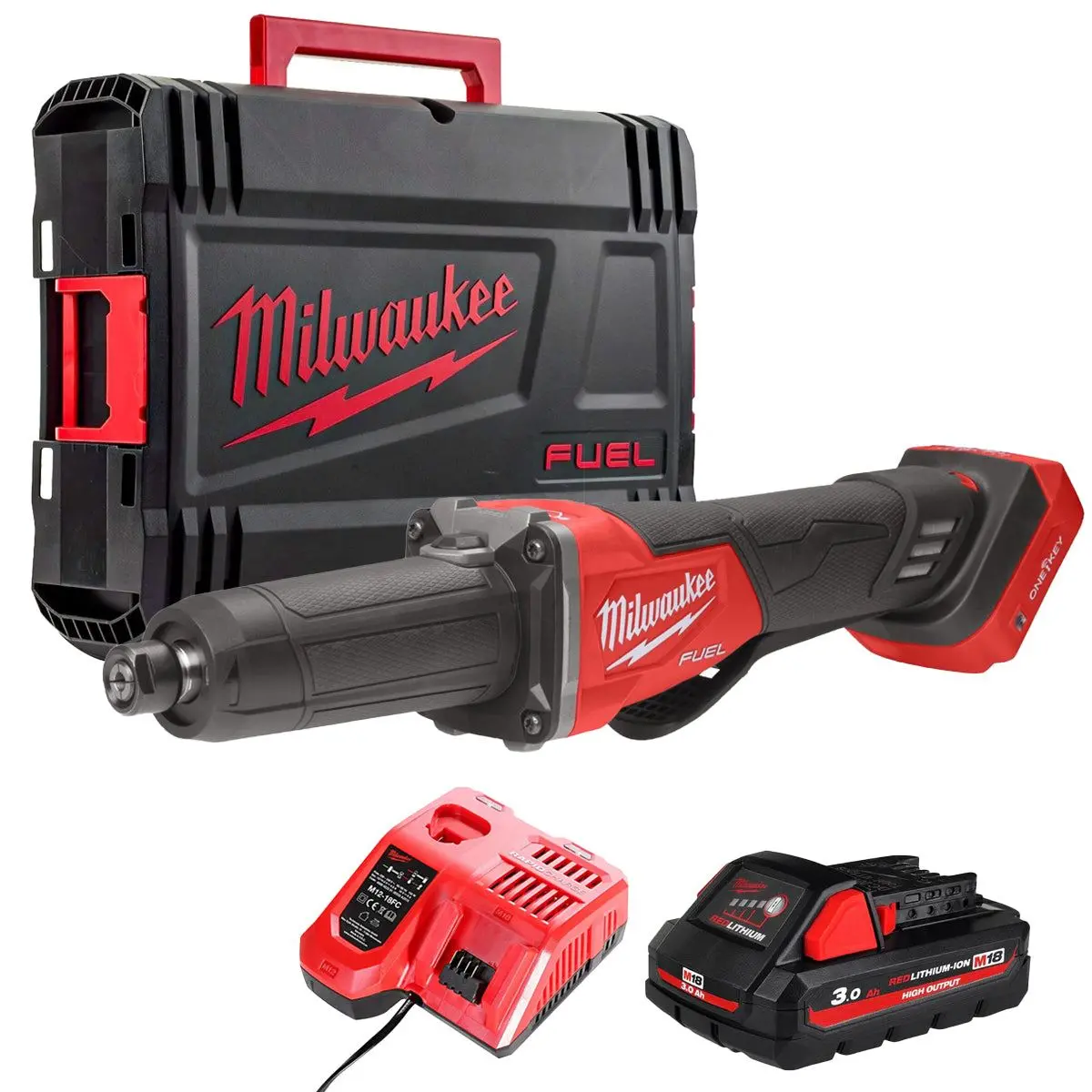 Milwaukee M18fdgrovpdb-0X 18V Brushless Braking Die Grinder With 1 X 3.0Ah Battery Charger & Case 1